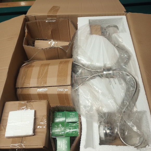 Satin Nickel Single-Tier Chandelier Ceiling Light in Frosted - Picture 4 of 5